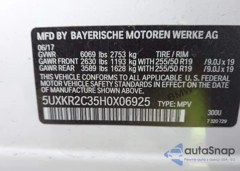 2017 BMW X5 Sdrive35I z USA, uszkodzony, nr VIN 5UXKR2C35H0X06925